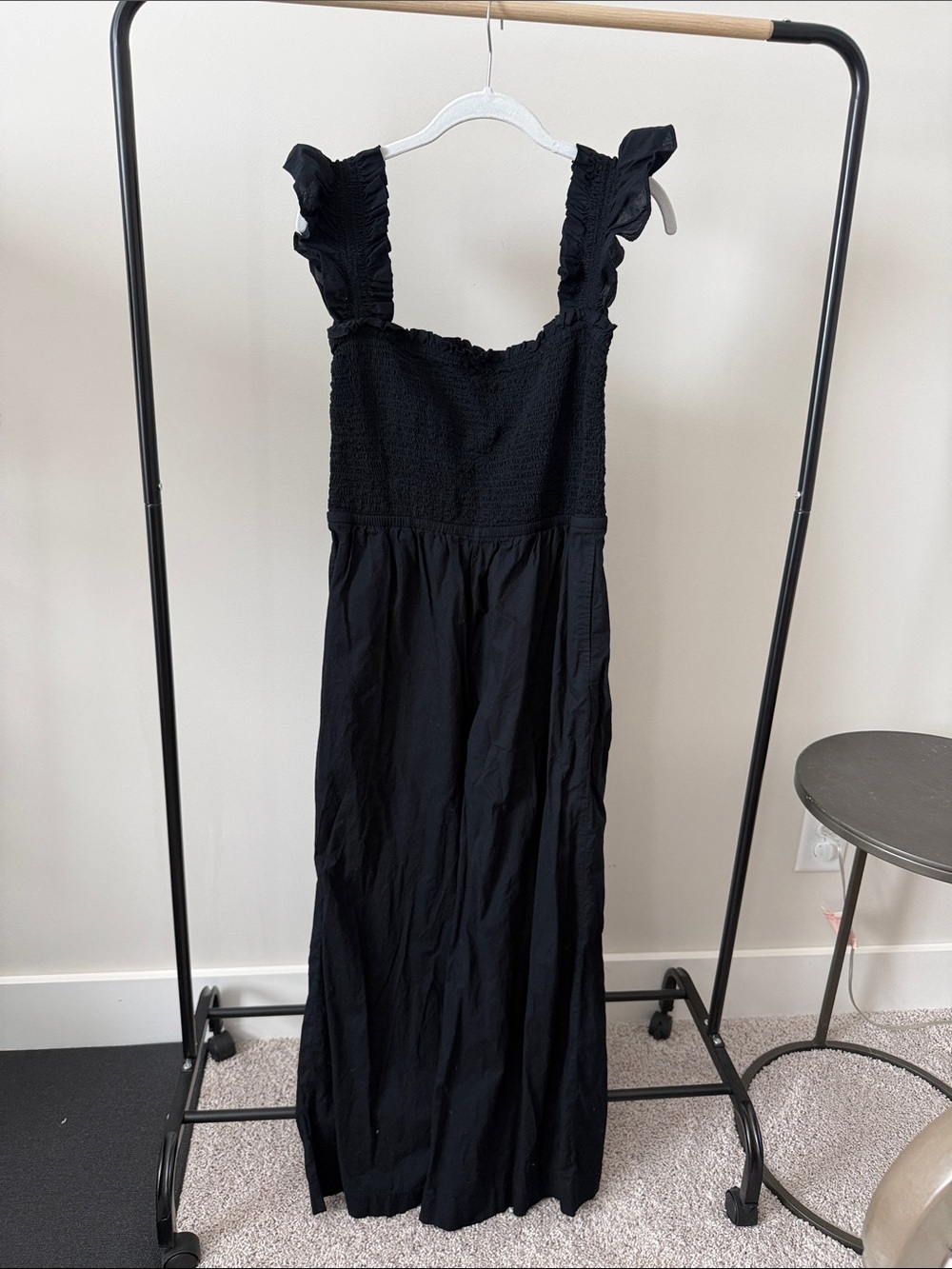 LOFT Black Smocked Maxi Dress with Ruffle Straps
